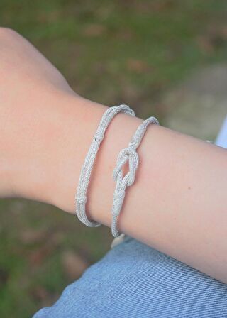 Gümüş Bileklik İkili Kombin Kazaziye El Örgüsü