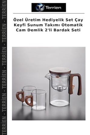 Özel Üretim Hediyelik Set Çay Keyfi Sunum Takımı Otomatik Cam Demlik 2'li Bardak Seti