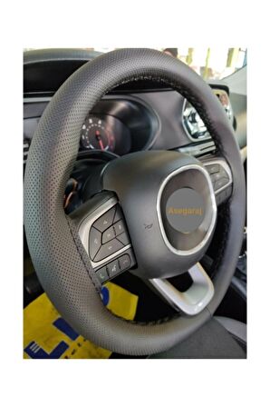 Fiat Fiorino 2015-2021 Uyumlu Dikmeli Direksiyon Kılıfı Siyah Delikli 10,5cm