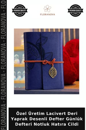 Özel Üretim Lacivert Deri Yaprak Desenli Defter Günlük Defteri Notluk Hatıra Cildi