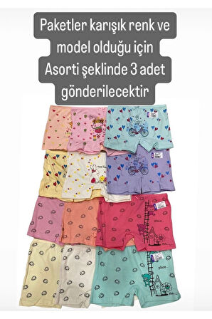 SDF Asorti Karışık Renk ve Model 3lü Kız Boxer Set 1045