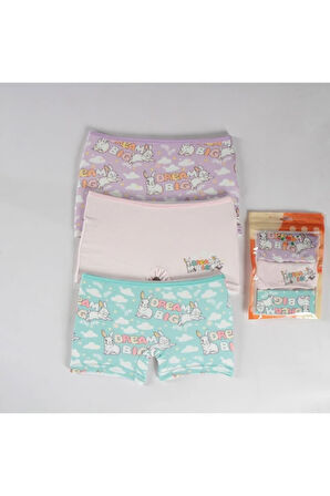 ELMAS Karışık Desen 3lü Kız Çocuk Boxer Set B-89