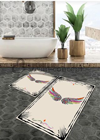 Melek Kanadı Desen Banyo Paspası, Bej Renk Banyo Paspası, Renkli Kanatlar Klozet Takımı, Kaymaz Taban Banyo Paspası, Çiçekli  Klozet Takımı, Klozet Takımı, Yıkanabilir Klozet Takımı, Dekoratif Banyo Paspası, Beyaz Klozet Takımı