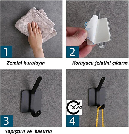 Microcase Yapışkanlı Metal Banyo Mutfak Eşya Havlu Vb. Ürün Askılığı  - SİYAH AL4618  1 Adet