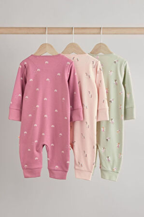 Next Baby % 100 Pamuklu Pembe Unicorn Desenli 3'lü Tulum Set