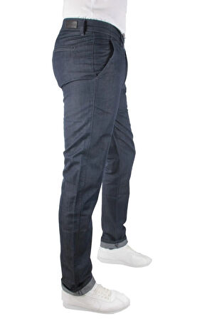 Erkek Koyu Mavi Yan Cepli Likrasız Klasik Ince Kot Pantolon