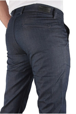 Erkek Koyu Mavi Yan Cepli Likrasız Klasik Ince Kot Pantolon