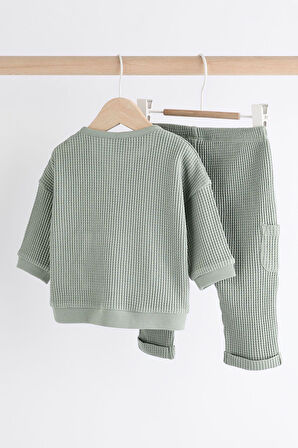 Next Baby Pamuklu Yeşil Dokulu Uzun Kollu Jogger Alt Üst Takım