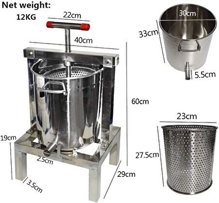 Fenglin TFP 20 Paslanmaz Çelik 20 Litre Meyve Sıkım Presi