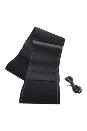 Vw Passat B6 Uyumlu Direksiyon Kılıfı Karbon Alkantra Gri Yüzüklü Gri Ipli