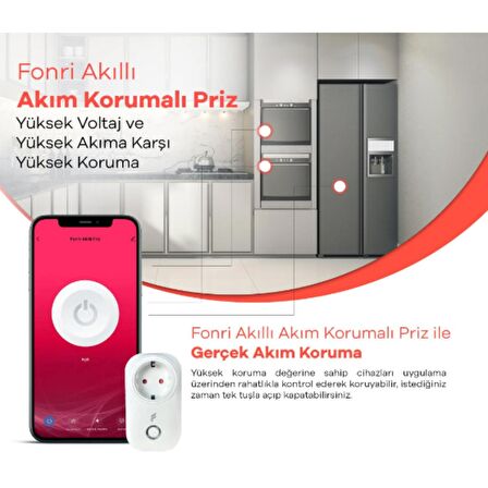 Fonri Akıllı Akım Korumalı Priz (16 Amper), Uzaktan Kontrol, WiFi, Anlık Enerji Tüketim Takip Tuya Destekli, 2 Yıl Garantili