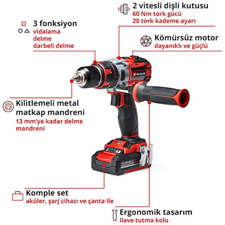 Einhell TP-CD 18 Li-i BL (2x2,0Ah) Akülü Darbeli Matkap-Vidalama