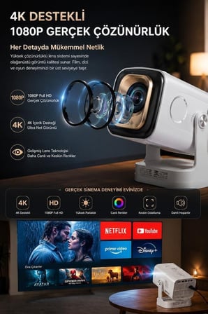 Özel Seri Kompakt Taşınabilir Ev İçin Projeksiyon Cihazı HY260 Pro Mini Beyaz