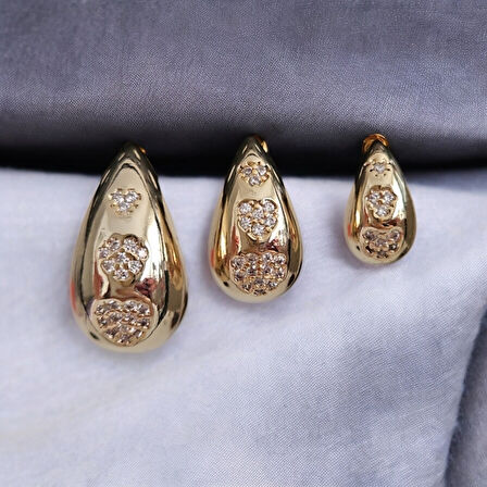 Gold 3Lü Bottega Model Zirkon Taşlı Çelik Küpe Seti LLAKP50162