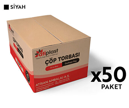 Atiplast Çöp Torbası Standart Orta Boy 70 gr 55 x 60 cm Siyah 50 Rulo