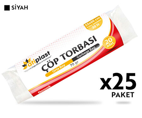 Atiplast Çöp Torbası Standart Orta Boy 70 gr 55 x 60 cm Siyah 25 Rulo