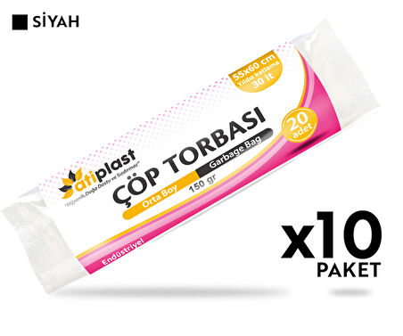 Atiplast Çöp Torbası Endüstriyel Orta Boy 150 gr 55 x 60 cm Siyah 10 Rulo