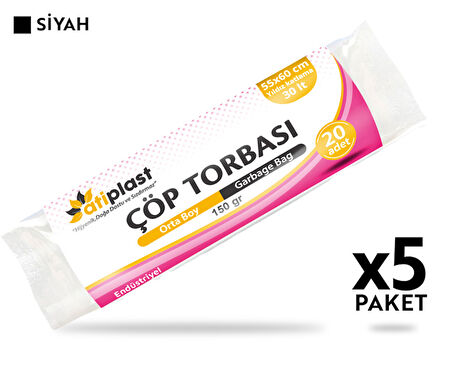 Atiplast Çöp Torbası Endüstriyel Orta Boy 150 gr 55 x 60 cm Siyah 5 Rulo