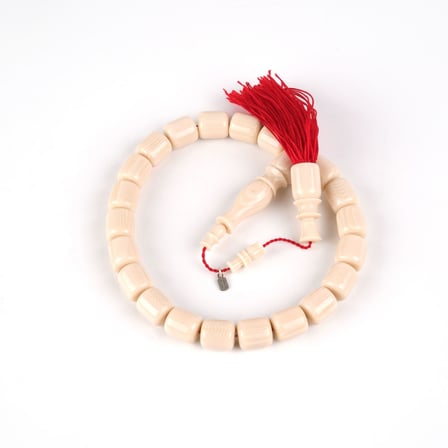 Osmanlı Saray Püsküllü Fransız Galalit (1940 Döküm) Kapsül Kesim Bilek Boy 10.5x12mm Tesbih - Ivory Sedefli Beyaz