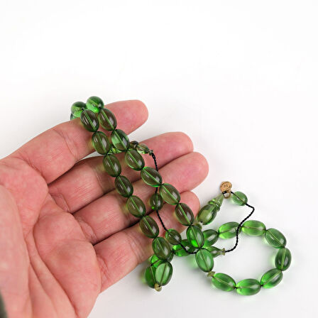 Zar Kehribar Beyzi Kesim 7.5x11.5mm Tesbih -Şeffaf Yeşil