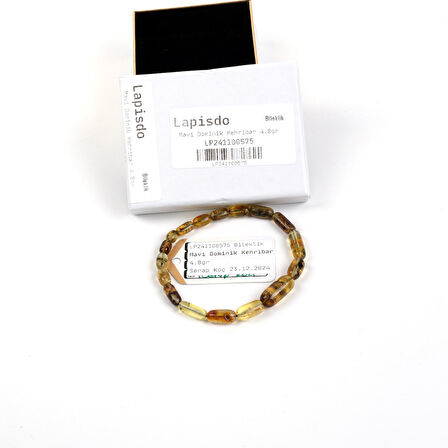 Dominik Mavi Kaya Fosil Amber Bileklik 4.8gr
