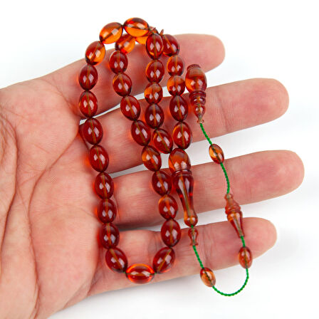 Sıkma Kehribar Beyzi Kesim 7x10mm Tesbih