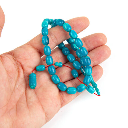 Sıkma Kehribar Beyzi Kesim 7x11mm Tesbih - Koyu Turkuaz