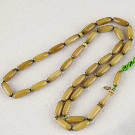 Sıkma Kehribar Uzun Arpa Kesim 7x12mm Tesbih - Hardal Sarısı