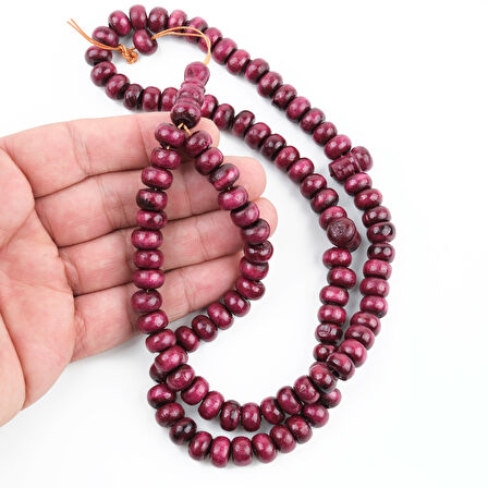 Şimşir Ağacı Boyalı  Vişne Çürüğü 99luk Tekerlek Kesim 10x6mm Namaz Tesbihi