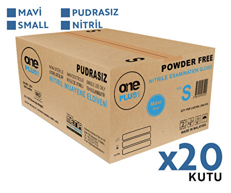 One Plus Nitril Muayene Eldiveni 100'lü S Küçük Boy Mavi 20 Kutu