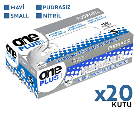 One Plus Nitril Muayene Eldiveni 100'lü S Küçük Boy Mavi 20 Kutu