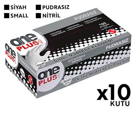 One Plus Nitril Muayene Eldiveni 100'lü S Küçük Boy Siyah 10 Kutu