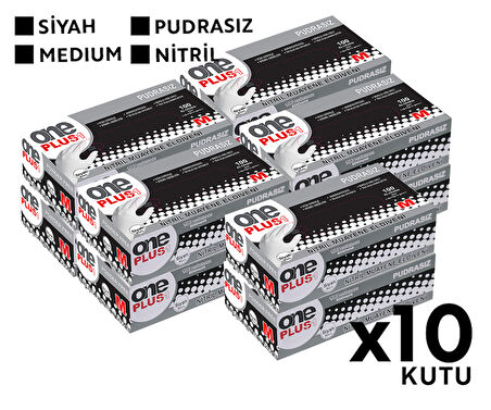 One Plus Nitril Muayene Eldiveni 100'lü M Orta Boy Siyah 10 Kutu