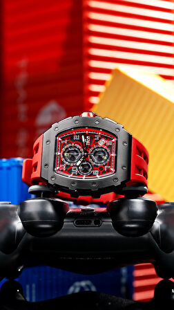 Elemental Series – Takvim Fonksiyonlu Çelik Saat TB8204Q Siyah - Kırmızı