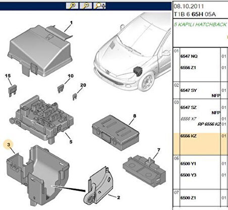 SIGORTA KUTU KAPAGI ALT ORJINAL PEUGEOT 206 206+