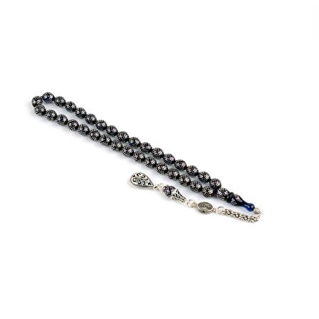 Ateş Kehribar 925Ayar Gümüş Çakım ve Püskül Bilek Boy Beyzi Kesim 7x8.5mm Tesbih