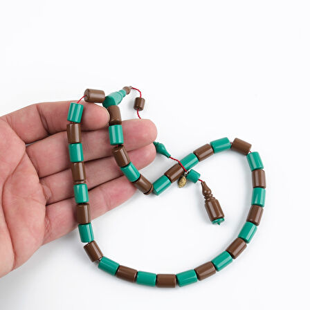 Kadim Katalin Usta İşi İmzalı Kesme Kesim 8x11mm Tesbih -Yeşil / Kahve