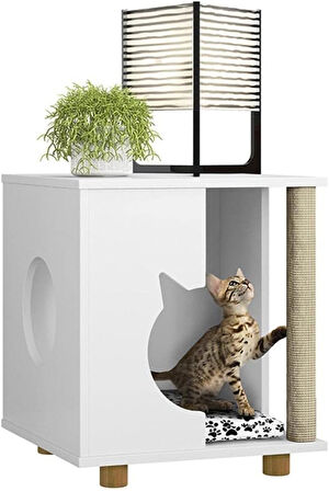 CozyPaw Komodin Çok Amaçlı Kedi Mobilyası Beyaz