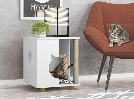 CozyPaw Komodin Çok Amaçlı Kedi Mobilyası Beyaz