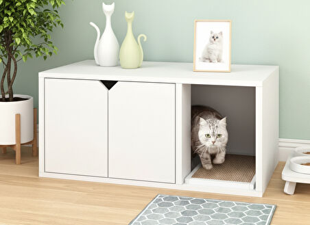 Purrfect Kedi Tuvaleti Mobilyası Beyaz