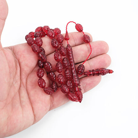 Ateş Kehribar Kalem İşçilikli EL İşlemli Beyzi Kesim 9x11mm Tesbih