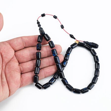 Kadim Katalin Eski Kalemlik Obje Usta İşi İmzalı Kapsül Kesim 8x12mm Tesbih - Mavi Sedefli