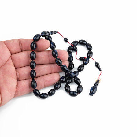 Kadim Katalin Eski Kalemlik Obje Usta İşi İmzalı Beyzi Kesim 8x12mm Tesbih- Mavi Sedefli