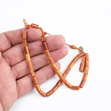 Kadim Katalin Eski Kalemlik Obje Usta İşi İmzalı Kapsül Kesim 7x12mm Tesbih -Kahve Sarı Sedefli