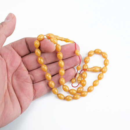 Kadim Katalin Eski Zil Kulpu Obje Usta İşi İmzalı Beyzi Kesim 7x10.5mm Tesbih -Sarı