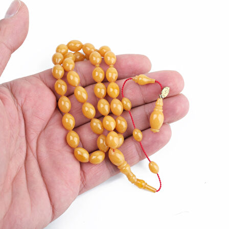 Kadim Katalin Eski Zil Kulpu Obje Usta İşi İmzalı Beyzi Kesim 7x10.5mm Tesbih -Sarı