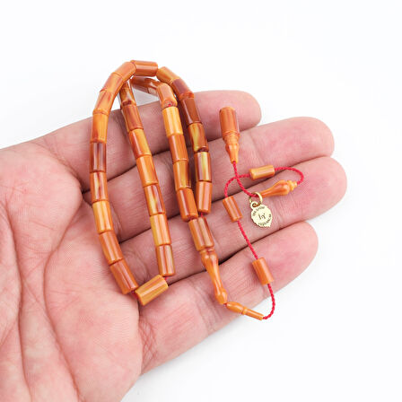 Sıkma Kehribar Alman Numaralı Çubuk Usta İşi İmzalı Bilek Boy Kesme Kesim 5x9mm Tesbih