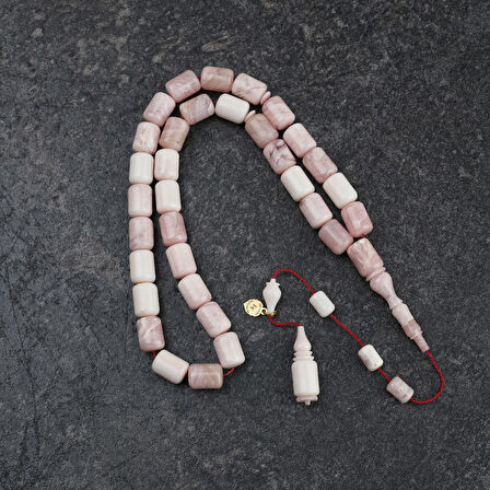 Katalin Dinlenmiş Çubuk Usta işi İmzalı Kapsül Kesim 9x12mm Tesbih -Beyaz Alacalı