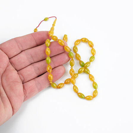 Katalin Dinlenmiş Çubuk Usta İşi İmzalı Beyzi Kesim 6x11mm Tesbih -Hareli Sarı