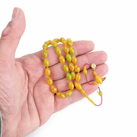 Katalin Dinlenmiş Çubuk Usta İşi İmzalı Beyzi Kesim 6x11mm Tesbih -Hareli Sarı